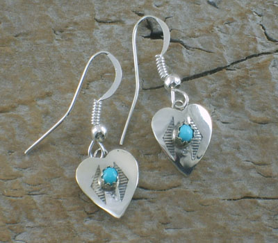 Earrings Native American Turquoise Heart -B